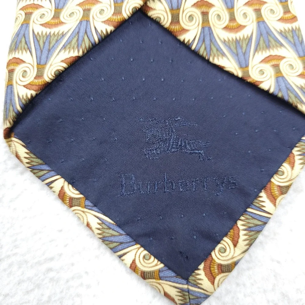 VINTAGE Burberrys Tie Mens Silk Blue Gold Geometric Pattern Egyptian 90s USA